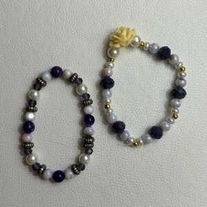 Purple and Gold Beaded Bracelet Set with Elegant Design